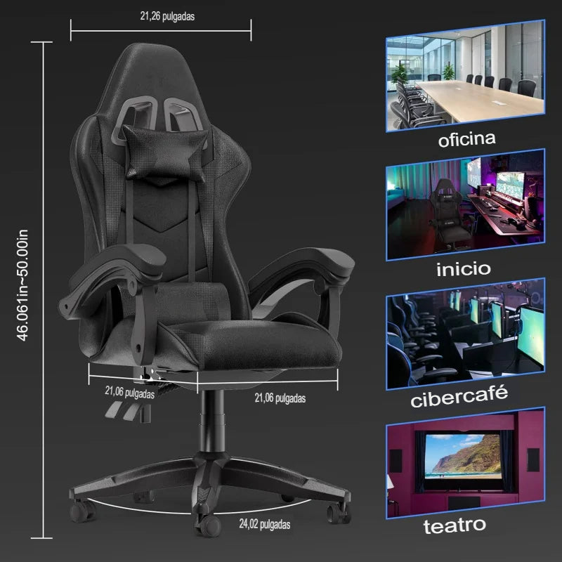 Silla Gamer Negra Diseño Ergonómico